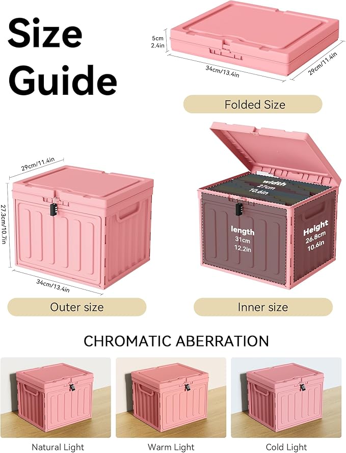 Oterri Plastic File Box with Lid for Letter Size File Folders, Hanging File Folder Box Collapsible File Organizer, File Cabinet Document Organization Home, Office (Pink, Large-2 Pack Without Folders)