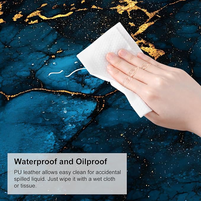Blue Marble Gold Vein Mouse Pad – Large Extended Desk Mat 31.5 x 11.8 in– Elegant Navy Ink Texture with Metallic Cracks, Keyboard & Mouse Pad for Office & Gaming