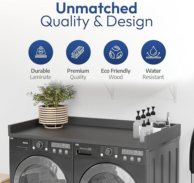 OfficeSimpli Large Washer Dryer Countertop 30 x 58 - Made in USA - Heavy-Duty Laundry Countertop Over Washer and Dryer, Laundry Room Countertop Organization Solution with Non-Slip Pads, Slate Grey