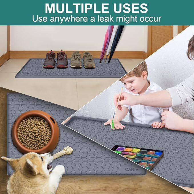 Under Sink Mat, 34" x 22" Waterproof Silicone Under Sink Tray for Kitchen & Laundry Cabinets, Kitchen Cabinet Shelf Protector, Up to 3.3 Gallons Liquid, Fits 36 inch Standard Cabinet(Grey)
