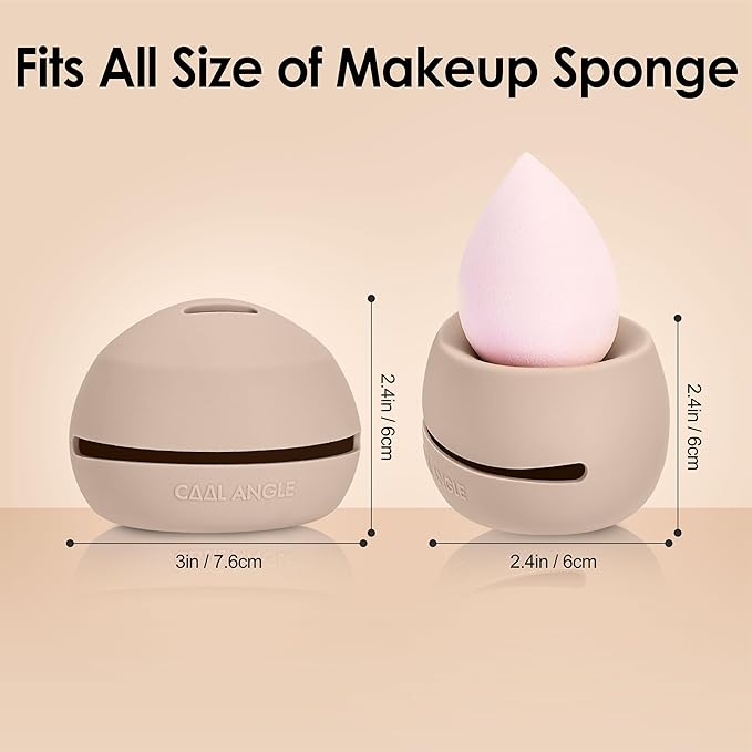 Makeup Sponge Holder Silicone Beauty Sponge Holder Makeup Blender Case for Travel 2 in 1 Stand Storage For Quick Drying Khaki