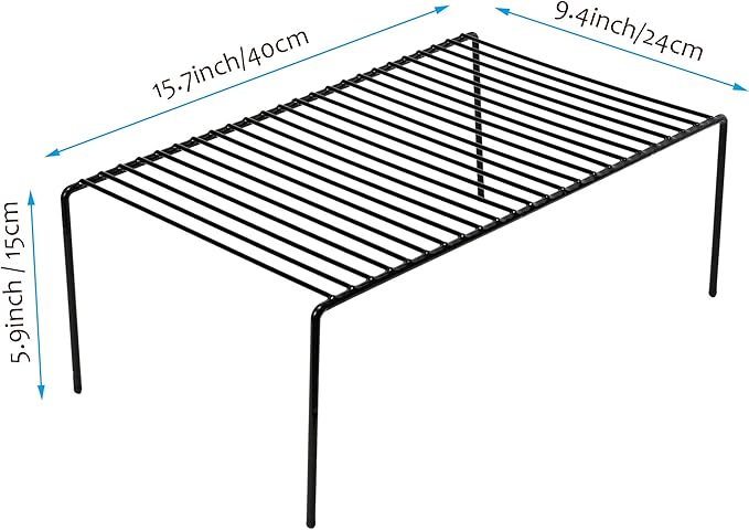 iPEGTOP Kitchen Cabinet Storage Shelf Rack, Set of 2 Large (15.7 x 9.4 Inch) Rustproof Metal Wire Shelves Spice Shelf Rack Cupboard Organizer for Pantries Countertops Utensils Organization, Black