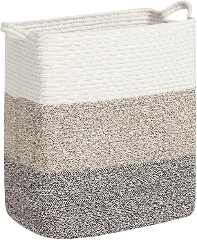 Tall Laundry Basket With Handles,Woven Cotton Rope Big Laundry Hamper Sorters,Versatile Storage for Dirty Clothes,Baby Toys,and Blankets in Bathroom, Nursery,and Living Room (Gradient Brown, 50L)