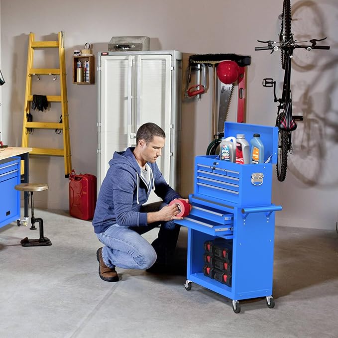 8-Drawer Heavy Duty Tool Chest with Wheels - Industrial Rolling Tool Box, Lockable Drawers & Smooth Glide System for Mechanics, Garage, Auto Repair Shop(Blue)