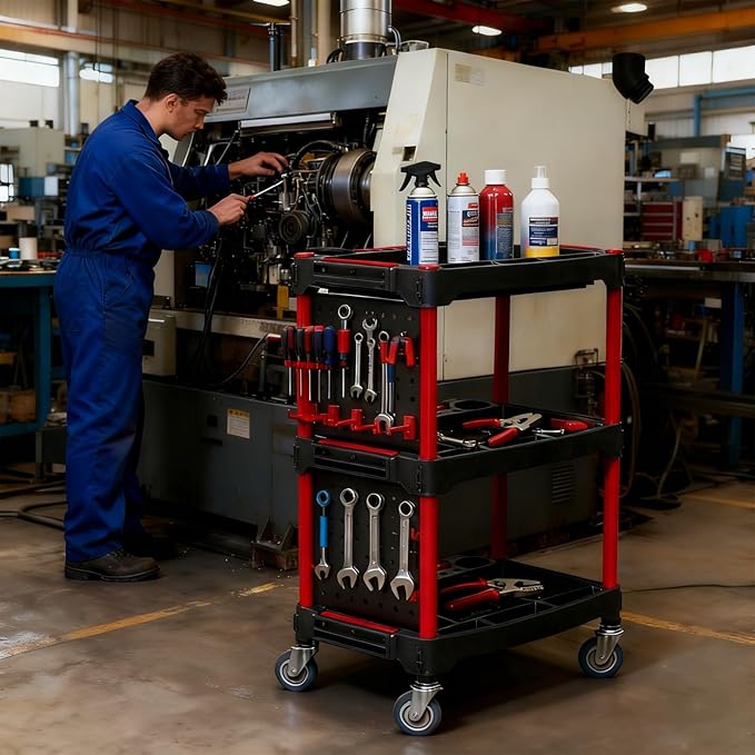 3-Tier Heavy-Duty Detailing Cart with Wheels, Rolling Detail Tool Cart, 200kg/440.92lb Capacity Tool Organizer for Car Wash, Workshop & Garage (Includes Hooks, Spray Bottles & Brushes)