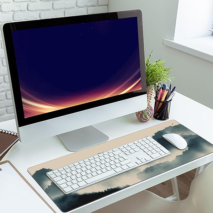 Gaming Mouse Mat Ink and Water Landscape Painting Large Mouse Pad Extended Mouse Pad Desk Mat Non-Slip Rubber Base Mice Pad Desk Pad for Office Game Home 35.4x15.75 in
