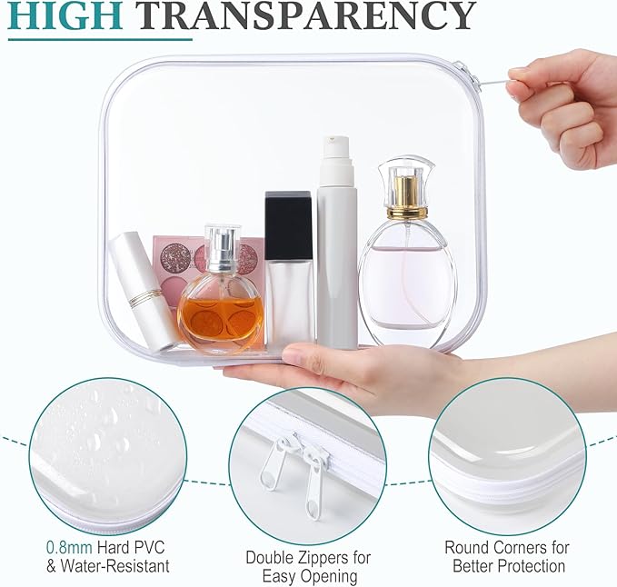 Sanwuta 6 Pcs Clear Hard Zipper Case Hard Plastic Zipper Pouches Transparent Makeup Bag Pencil Pouches for Travel Snacks Christmas Trinket Storage Organizer Box(White,9.84 x 7.87 x 2 Inch)