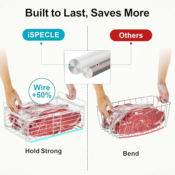 iSPECLE Freezer Organizer Bins - Fit 10 to 20 Cu.FT Deep Freezer, 8 Pack Large Expandable Stackable Chest Freezer Organizer Sort Frozen Food Easy to Get Food from Bottom without Digging, White