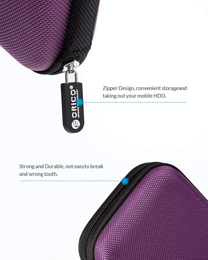 ORICO Hard Drive Case 2.5 inch External Drive Storage Carrying Bag Waterproof Shockproof with Inner Size 5.5x3.5x1.0inch for Organizing HDD and Electronic Accessories, Purple(PHD-25)