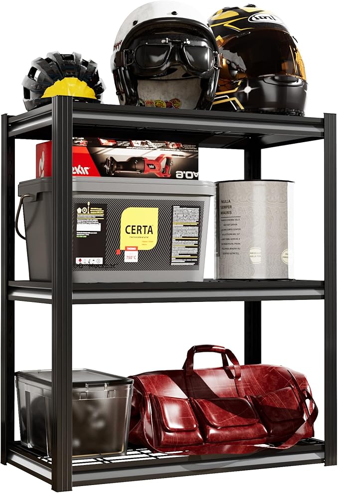 Garage Shelving Heavy Duty 3-Tier Storage Shelves Metal Shelving 2000LBS Garage Shelves Adjustable Metal Shelf for Kitchen Warehouse Pantry Closet,24" W x 16" D x 36" H