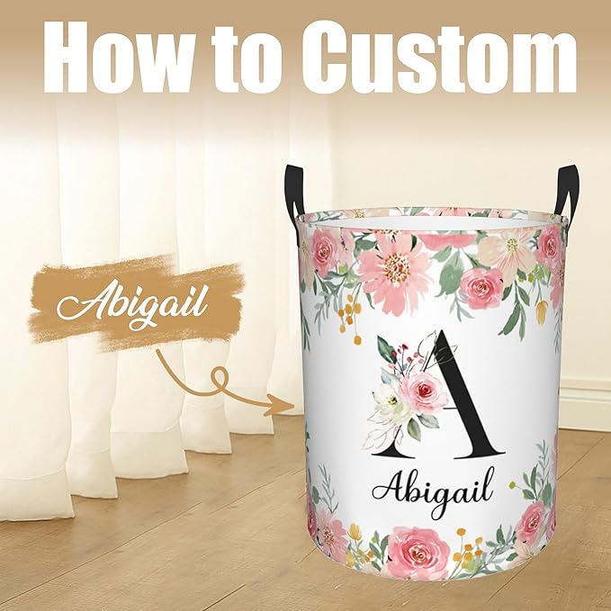 Custom Name Laundry Hamper, Personalized Laundry Basket with Name for Boys Girls Kids Men Women, Customized Name Dirty Clothes Basket Gifts for Clothes Toy Bathroom Bedroom Laundry Room Dorm