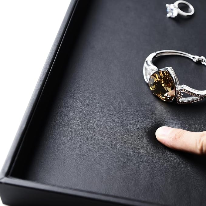 Black PU Leather Jewelry Display Flat Tray Ring Necklace Watch Organizer Display Tray (1 grid)