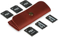 Cognac Leather SD Card Holder - Micro SD & Memory Card Organizer & Storage Case for Travel