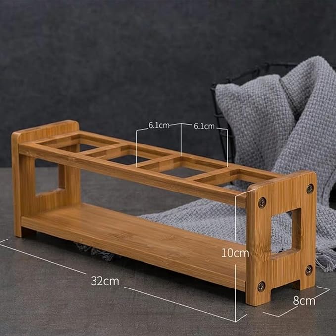 4 Holes Oil Bottle Rack, Wood Multifunctional Storage Rack, Anti Slip Seasoning Storage Stand Kitchen Supplies for Countertop Cabinet Cosmetic (Slots)