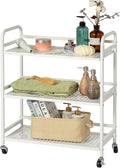 HDANI 3 Tier Metal Rolling Heavy Cart Supports 40 Lbs Per Tier,Mesh Rolling Cart with 2 Lockable Wheels for Office,Home,Bedroom,Kitchen,Bathroom(White)
