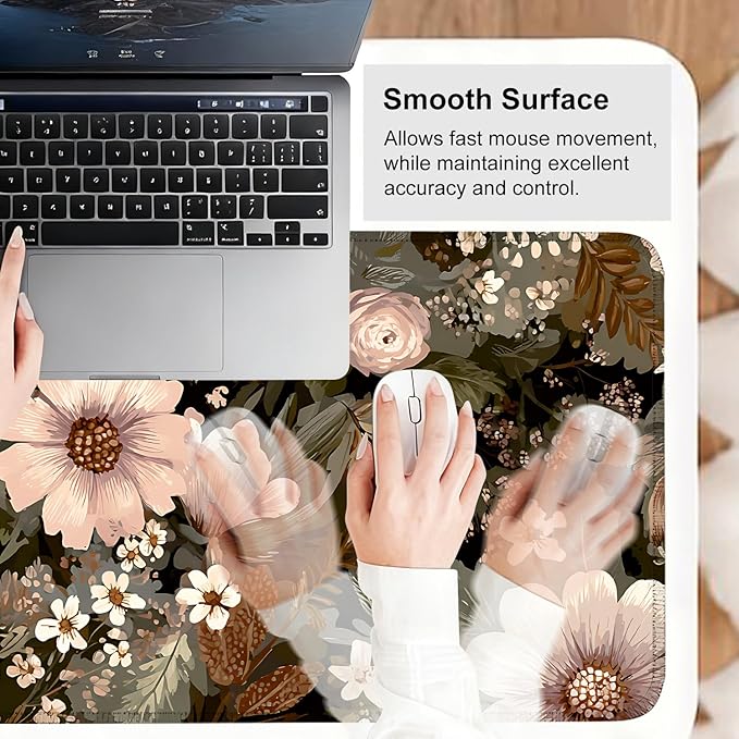 Vintage Beige Floral Mouse Pad – Large Extended Desk Mat 31.5 x 11.8 in– Neutral Retro Botanical Design, Non-Slip Rubber Base, Waterproof Surface, Oversized Keyboard & Mouse Pad for Office or Home