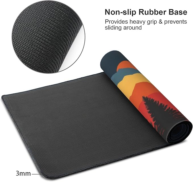 Colorful Mountain Forest Large Mouse Pad, Vintage Aesthetic Gaming Desk Mat, XXL Keyboard Desk Pad Mat for Desktop, 35.4"x15.7" Non-Slip Base Big Mousepad with Stitched Edges