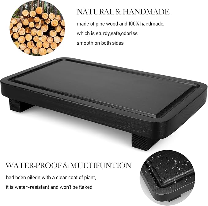 Black Bathroom Counter Organizer Tray Wood Riser Kitchen Countertop Trays Wooden Pedestal Display Stands Dish Soap Dispenser Holder for Bathroom Decor Kitchen Sink Accessories Vanity Tray