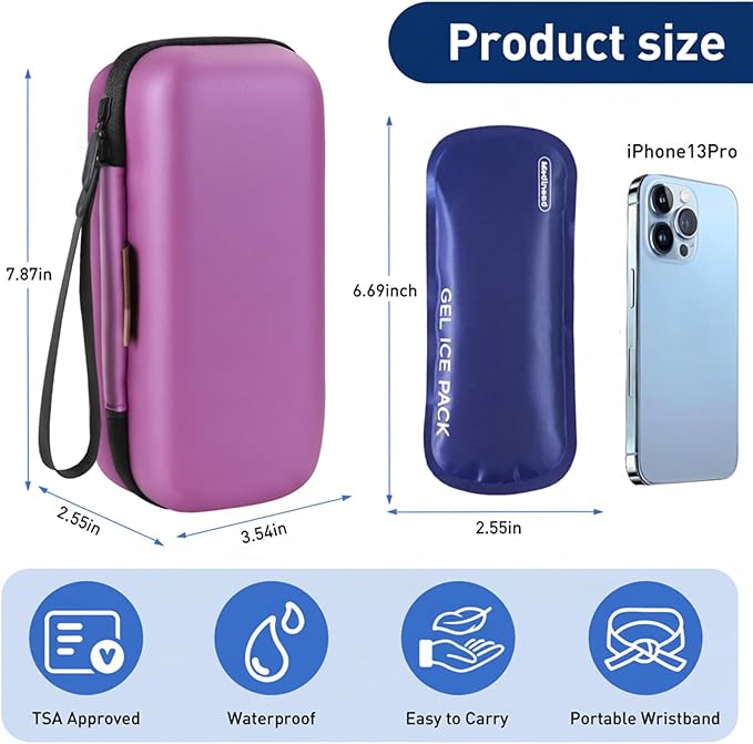 Insulin Cooler Travel Case, Portable Temperature Display Medicine Travel Cooler, Diabetes Case with 2 Reusable Ice Packs TSA Approved for Diabetic Supplies Patent Pending(Purple-No Temp)