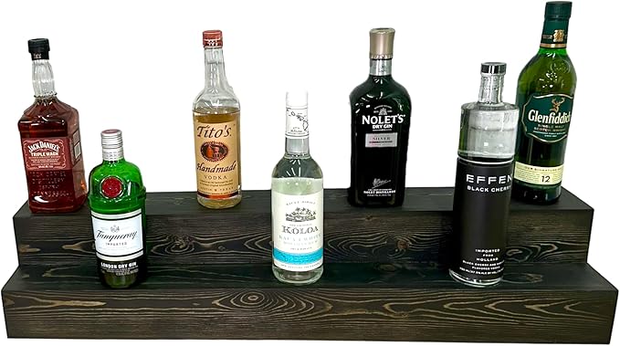Tiered Bottle Shelf | 2 Tier Liquor Bottle Display | Bar Organization | Display Shelf | Wine Shelf | Bar Display | Kitchen Counter Shelf (36, Black)