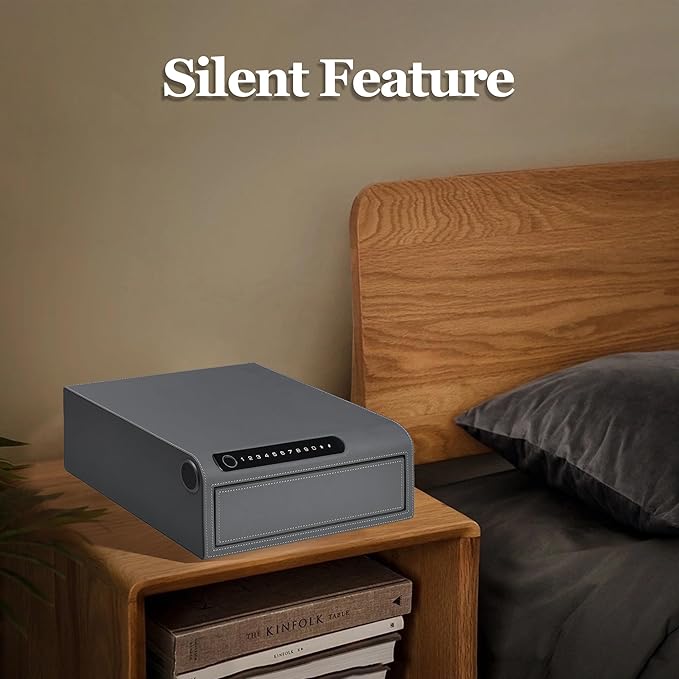 Jewelry Safe with Drawers，Biometric Fingerprint safe, Slide-Away Handgun Safe for Pistols, Leather Wrapped Jewelry Storage Safe, Digital Keypad & Quick-Access Drawer (Grey- 1 Drawer)