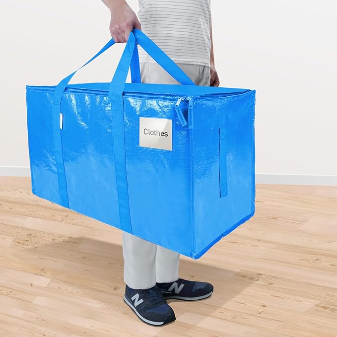 TICONN 6 Pack Extra Large Moving Bags with Zippers & Carrying Handles, Heavy-Duty Storage Tote Moving Boxes for Space Saving (6 Pack, Sky Blue)