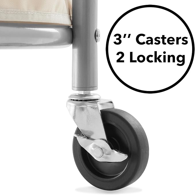 Dryser Laundry Basket with Wheels, 65 Gal. Commercial Round Rolling Laundry Hamper with Steel Cart, 4 Casters and 2 Brakes, Removable Liner - White