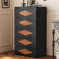 Tall Dresser for Bedroom, 5 Chest of Wooden Drawers, Vintage Dresser, Closet Storage Dressers Organizer for Bedroom, Living Room, Hallway (Black+Brown)