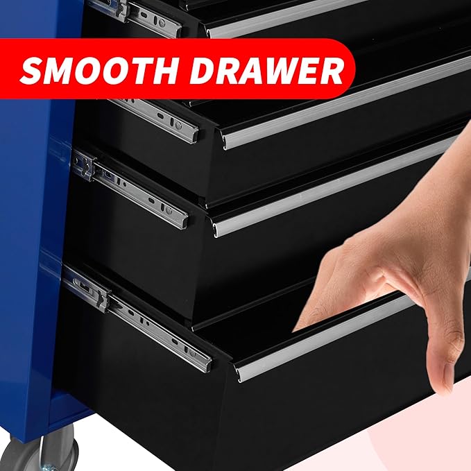 6-Drawer Rolling Tool Chest Cabinet, Large Capacity Metal Tool Box with Wheels and Locking, Roll Around Storage Organizer Tool Cart for Garage, Warehouse, Work Shop - Blue