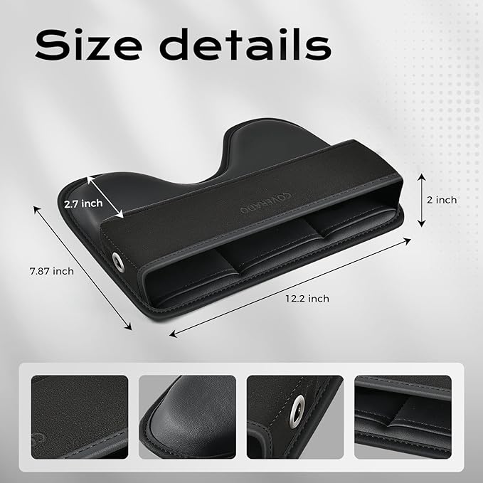 Coverado Universal Car Seat Gap Filler Organizer, Premium Suede Leather Car Seat Side Gap Filler, Seat Gap Storage Box for SUV Truck, Car Interior Accessories, Black-1pc