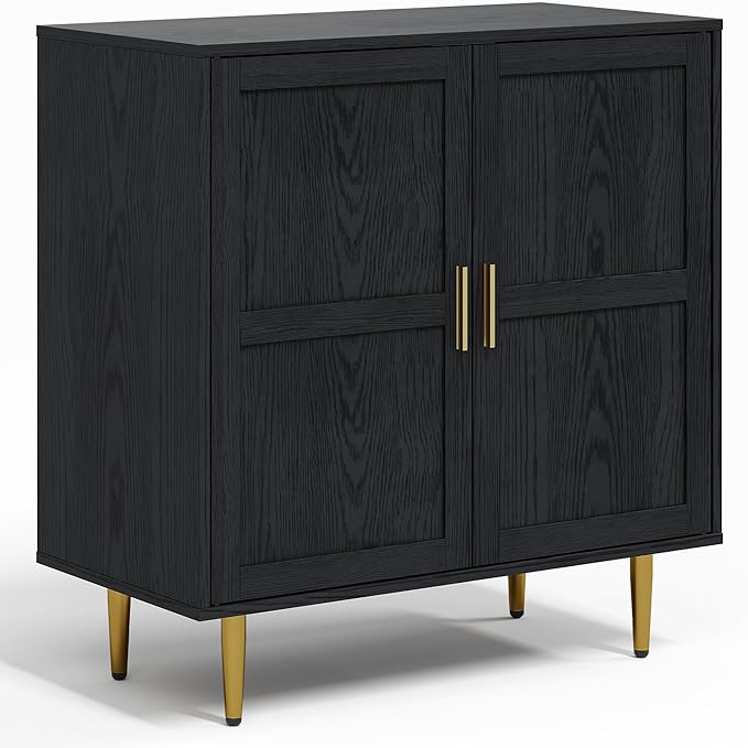 RoyalCraft 2-Door Storage Cabinet, Modern Wood Credenza with Adjustable Shelves, Freestanding Buffet Sideboard Cabinet for Living Room, Bedroom, Dining Room, Entryway, Black