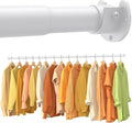 Closet Rods for Hanging Clothes, 17-98 Inch No-Cut Stepless Adjustable Closet Rod, 1.3 Inch Heavy Duty Metal Closet Hanging Rod with Brackets, White Closet Bar for Closet, Laundry Room, RV, Wardrobes