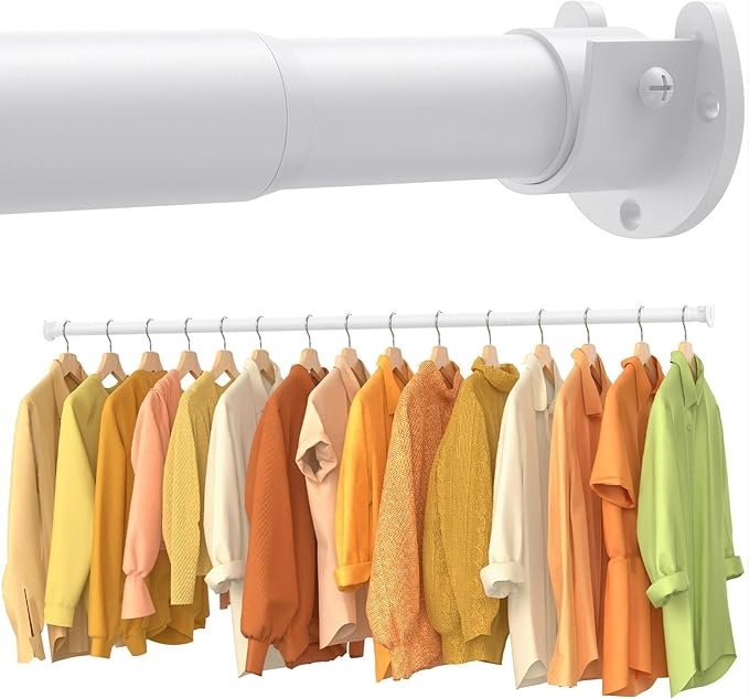 2 Pack Closet Rods for Hanging Clothes, 17-98 Inch No-Cut Stepless Adjustable Closet Rod, 1.3 Inch Heavy Duty Metal Closet Hanging Rod with Brackets, White Closet Bar for Closet, Laundry Room, RV