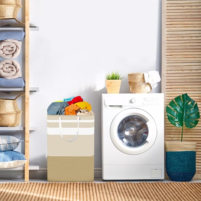 2-Pack Foldable Laundry Basket,Large Laundry Baskets with Handles,Waterproof Laundry Hamper,Collapsible Laundry Hampers for Clothes Organizer 80L (Black&Beige)