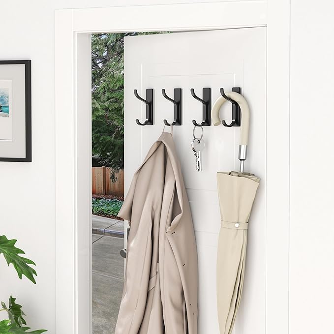 pickpiff 10-Pack Black Adhesive Wall Hooks - 13 LB Strong Stick-On Hooks for Hanging Towels, Coats, Shower & Kitchen Use