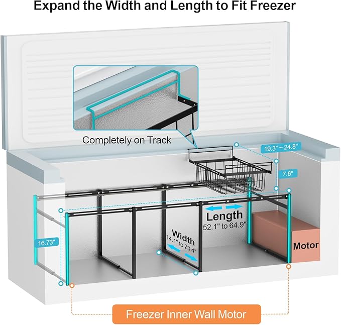 iSPECLE Freezer Organizer - Fits 20 to 25 Cu.Ft Large Chest Freezer, 2 Tier Freezer Rack Divided Freezer into 3 Layers Easy Slide to Access All Food, Black