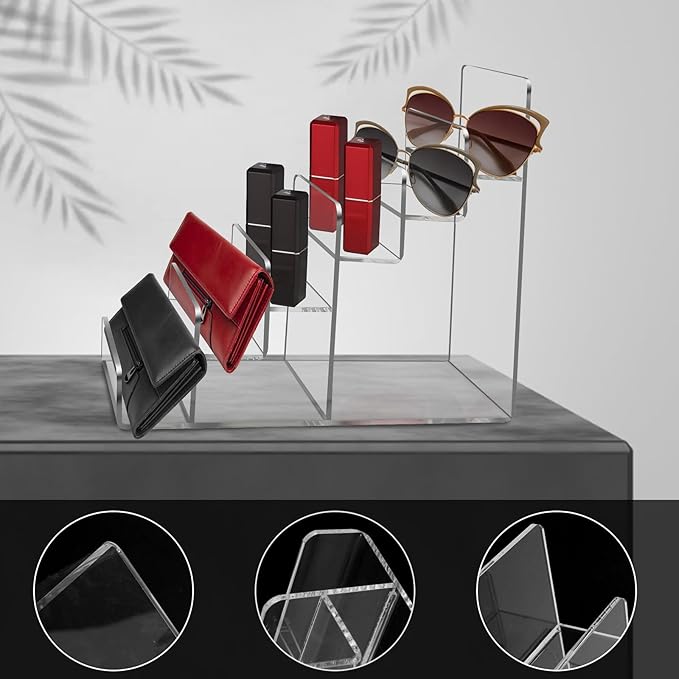Acrylic Wallet Display Stand Purse Handbag Organizer, Clear Jewelry Riser Display Stand Purse Display Rack, Acrylic Display Shelf for Cosmetic Perfume Jewelry Sunglasses Handbag (2 PCS-6 Tier)