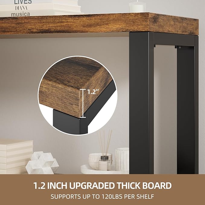 6-Tier 39.37" Wide Heavy Duty Bookshelf, Industrial Wood and Metal Bookshelf, Vintage Bookcase with Lock Wall Design, Living Room Shelf, Rustic Brown