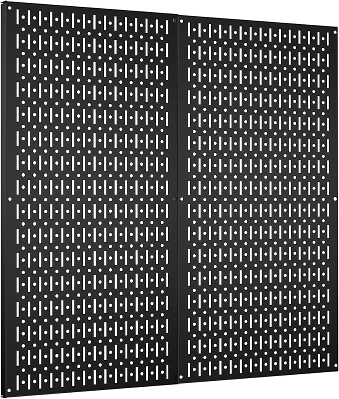 Pegboard Wall Organizer 2 PCS 32" x 16" Black Peg Board Metal Pegboard Panels for Garage Tool Storage