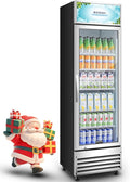 BODEGACOOLER Commercial Merchandiser Refrigerator, 12.5 Cu.Ft Glass Door Display Refrigerator, Upright Beverage Cooler with Soft LED Light, Adjustable Shelves, 4 Strong Castors(Stainless Steel)