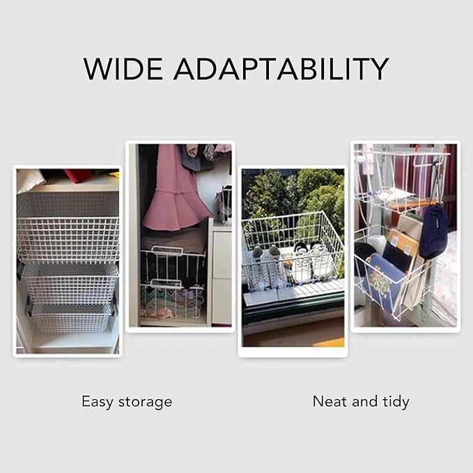 2PCS Freezer Organizer Bins, Steel Wire Freezer Basket with Handles Multifunctional Organizer Bin Stackable Metal Wire Baskets for Cabinet, Pantry, Closet (Black)