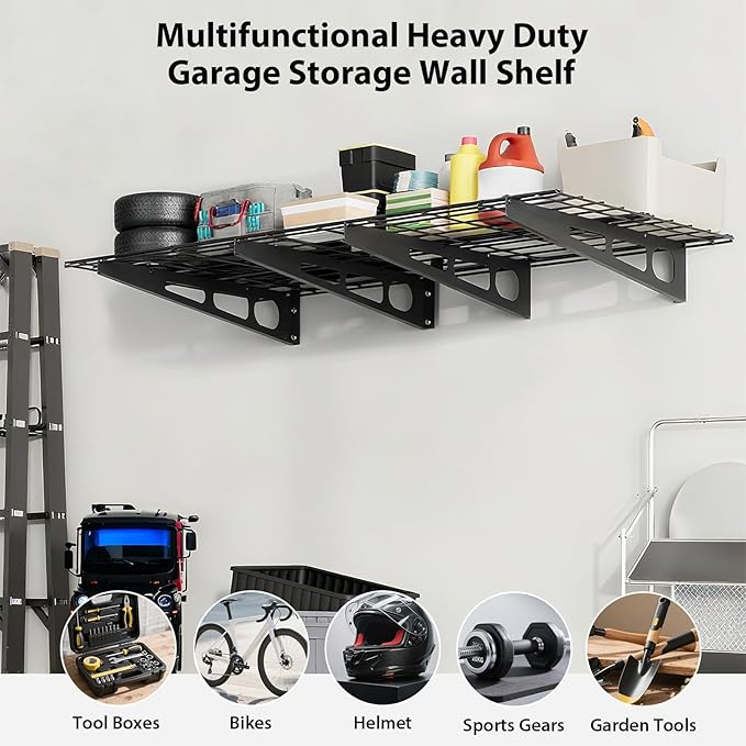 2x6 FT Garage Shelves Wall Mounted - 1600 LBS Heavy Duty Wall Shelf with Adjustable Distance,for Garage,Kitchen Laundry,Shopping Mall and Tool Room,2 Pack
