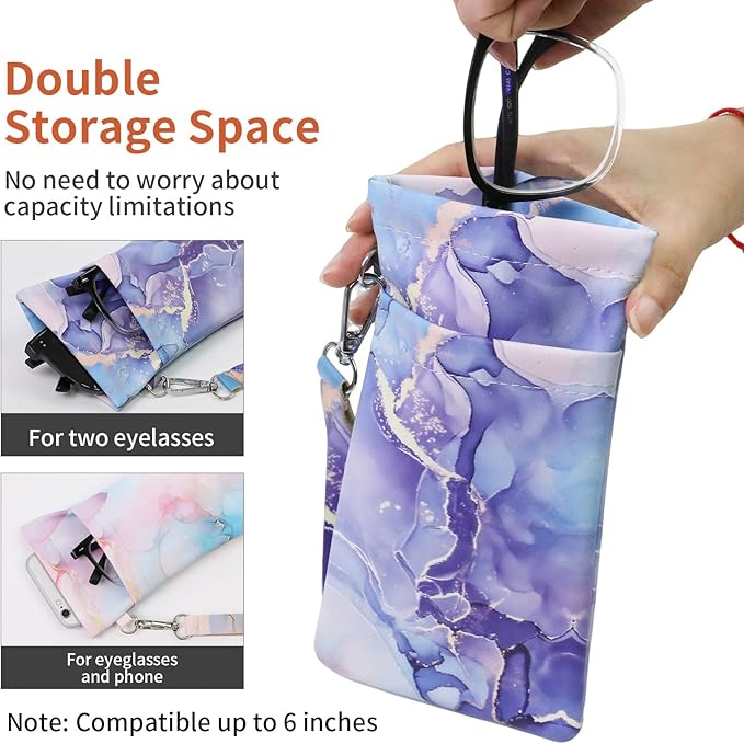 Double Eyeglass Case Soft Dual Glasses Case for Women Men Travel Squeeze Top Sunglasses Cases Eyeglasses Pouch