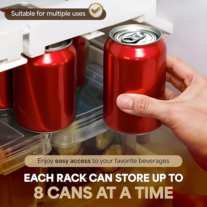 Soda Can Organizer and Dispenser for Refrigerator/Pantry, Hanging Fridge Can Organizer – Adjustable Under-Shelf Soda Dispenser for Refrigerator, Holds 8 Cans, Space-Saving BPA-Free, Easy Installation