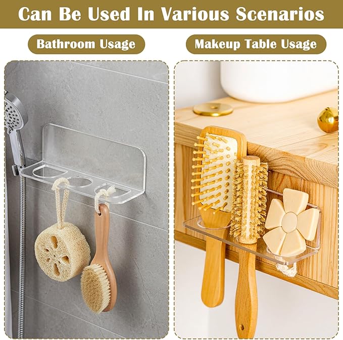 Bathroom Hair Brush Holder Wall Mounted Hair Brush Organizer with 3 Holes Non Perforated Wall Mounted Shaver Storage Rack for Combs, Curling Irons, Razors