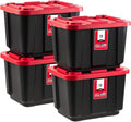 IRIS USA 12 Gallon Heavy Duty Truck Bed Toolbox Storage Tote Bins with Lids, 4 Pack - Made in USA, Tough Snap On Lockable Lid Stackable Industrial Rugged Tubs, Garage Organization Box - Red