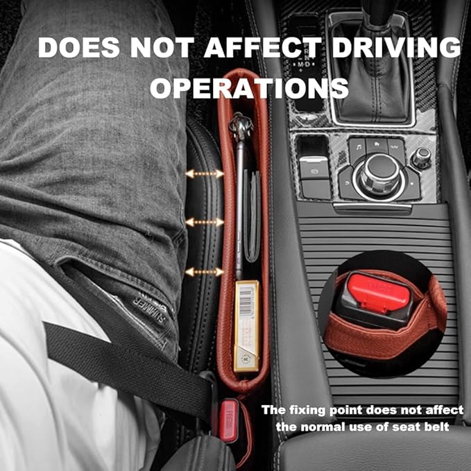 Tumecos Car Seat Pockets PU Leather Car Console Side Organizer Seat Catcher Holders Compatible with Phone Key Wallet Phone Sunglasses 2 Pack (Beige)
