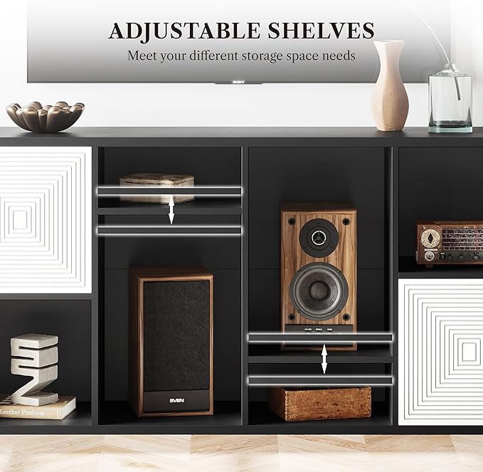 Wooden 8 Cube Storage Organizer, Cubby Storage Organizer with Doors, Multipurpose Cubbies Organizer with Adjustable Shelves, Display Storage Cabinet with Closed Back for Living & Office, Black