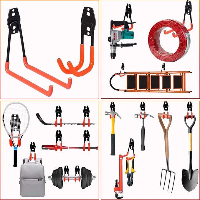 3-H Heavy Duty Garage Hooks [10 Pack] - 3-Round Welding Tech Holds 22lbs More - Thickened Steel Wall Mount for Ladders, Tools & Storage - Rustproof Utility Hardware
