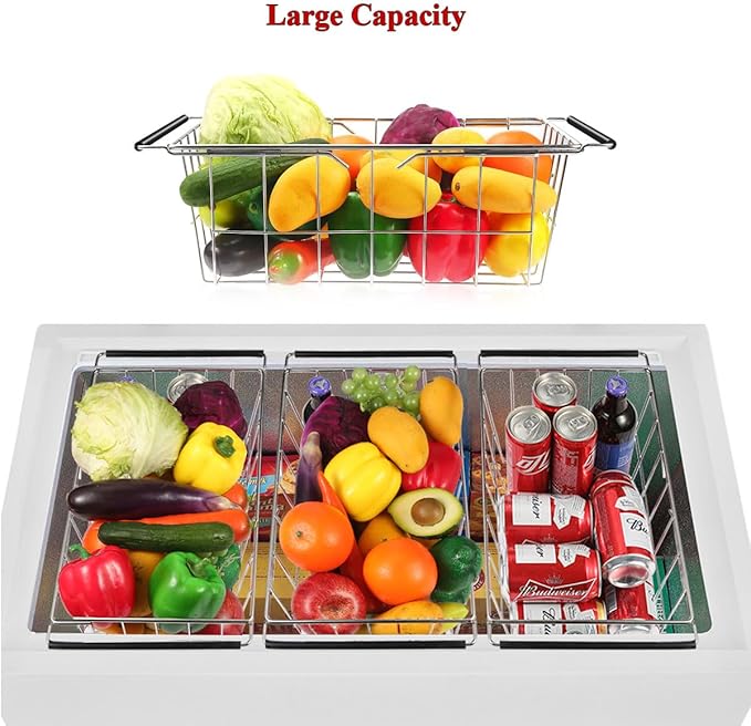 Orgneas Expandable Chest Freezer Basket, Stainless Steel Hanging Deep Freezer Organizer Bins Adjustable Handles (16.5" ~ 20") Wire Basket Storage Rack, Fits 5 Cu.FT and 7 Cu.Ft Chest Freezer